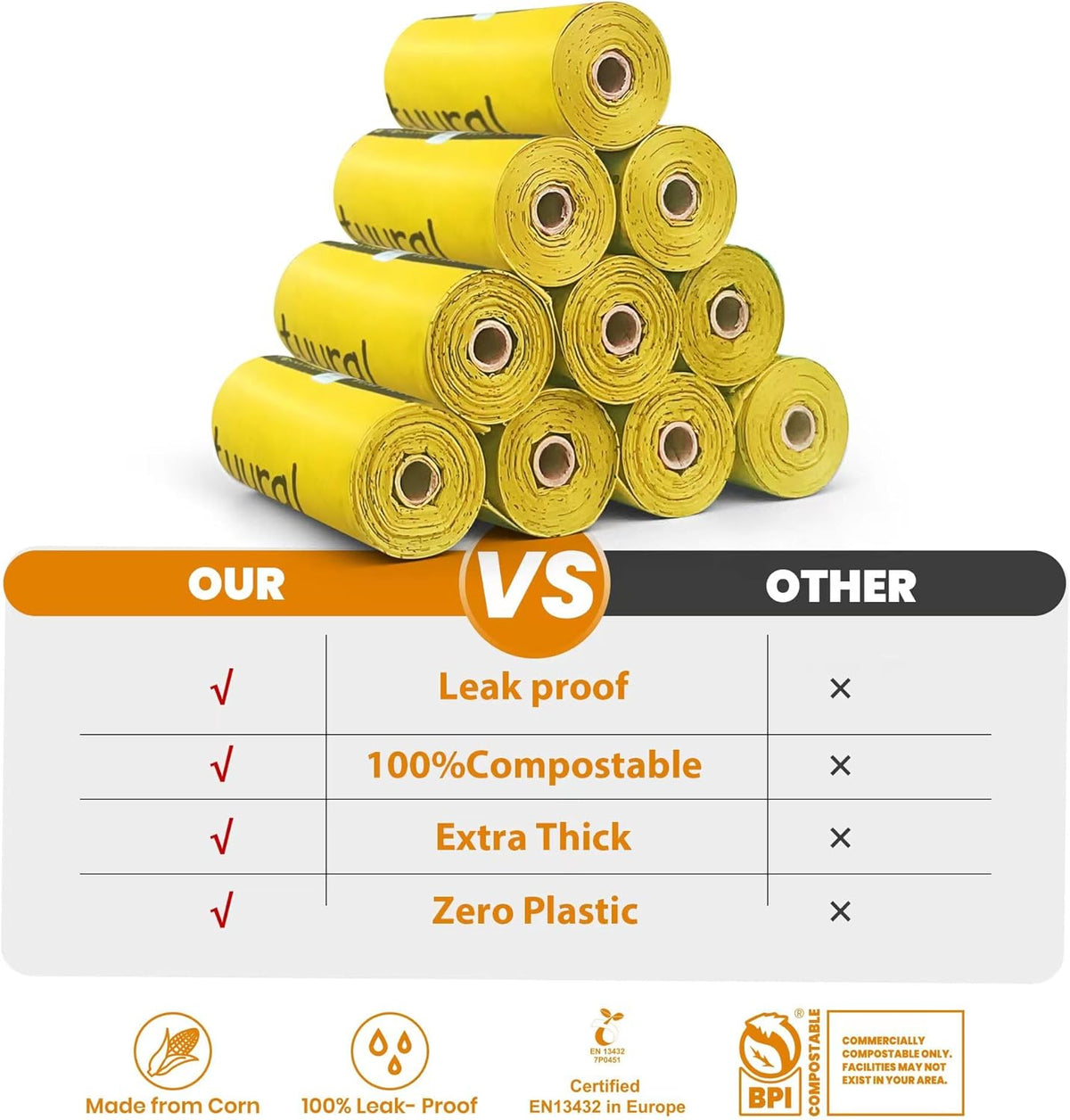 Certified Compostable Dog Poop Bags-270 Bags 18Rolls, Poop Bags for Dogs Made of Cornstarch - ASTM