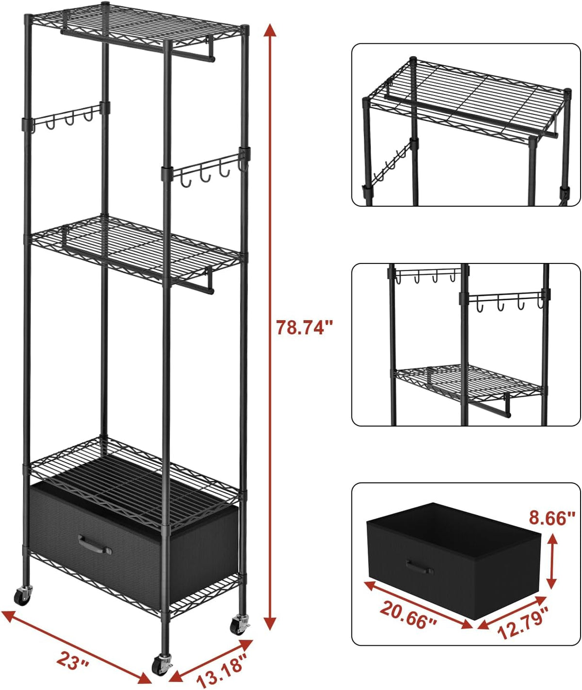 Clothes Rack, Clothing Rack for Hanging Clothes, 4 Tiers Adjustable Closet Organizer System with