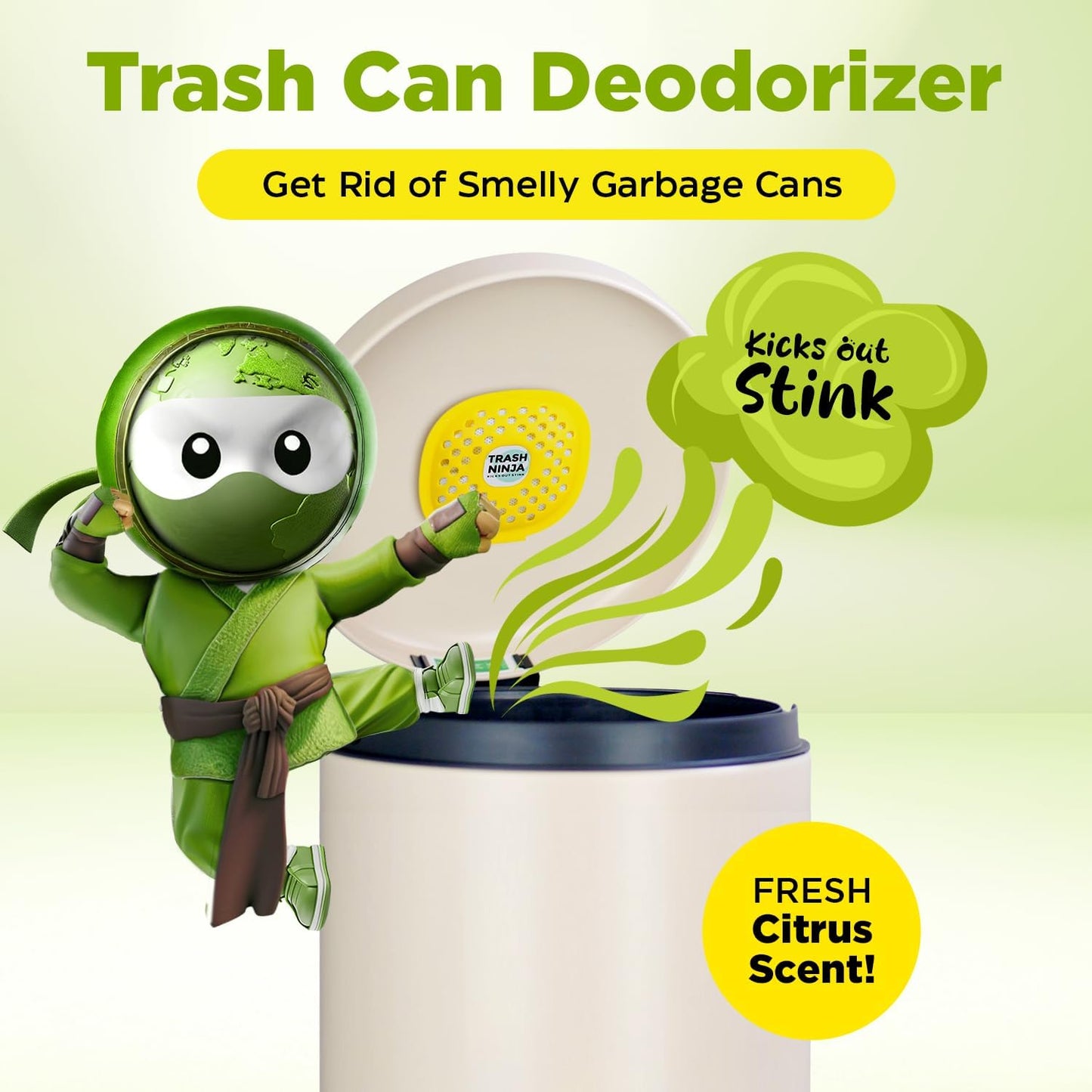 Trash Ninja Trash Odor Eliminator – Long-Lasting Citrus Scent Deodorizer with Activated Charcoal