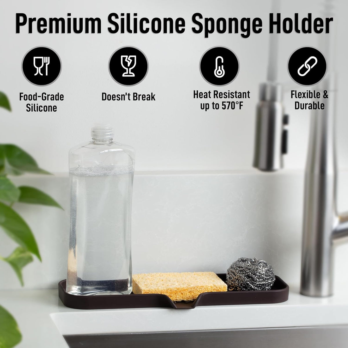 Zulay Large Silicone Sponge Holder (12x4) – Flexible Sink Organizer Tray for Kitchen & Bathroom