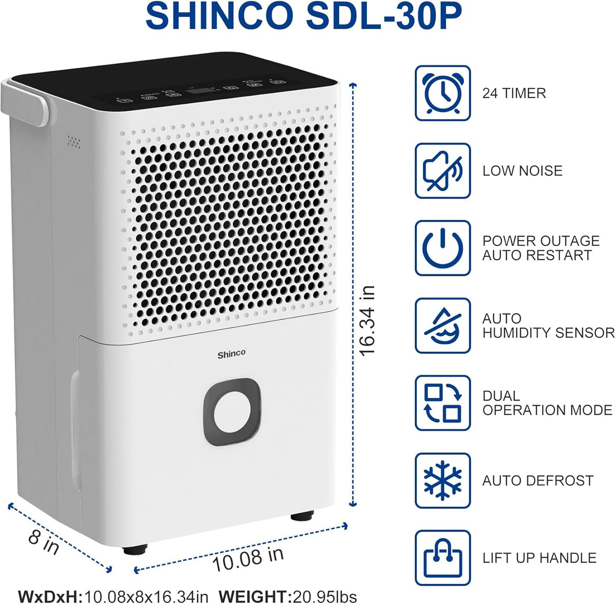 Shinco 30 Pints Dehumidifier for Home and Basements, 1500 Sq.Ft Dehumidifiers with Drain Hose, Auto