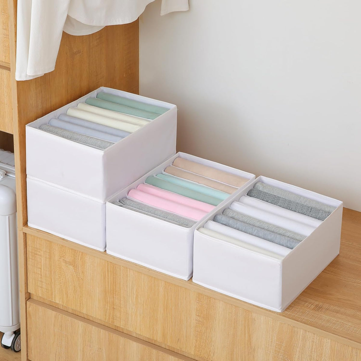 Qozary 4 Pack Drawer Organizers for Clothing, 8 Grids Foldable Closet Organizers and Storage Bins