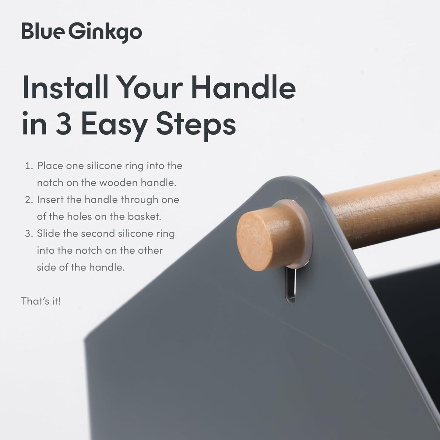 BLUE GINKGO Large Storage Basket – Plastic Caddy with Wooden Handle for Bathroom, Pantry, or