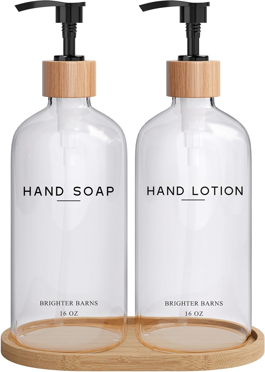 Clear Glass Soap and Lotion Dispenser Set with Tray by Brighter Barns - Hand Soap Dispenser
