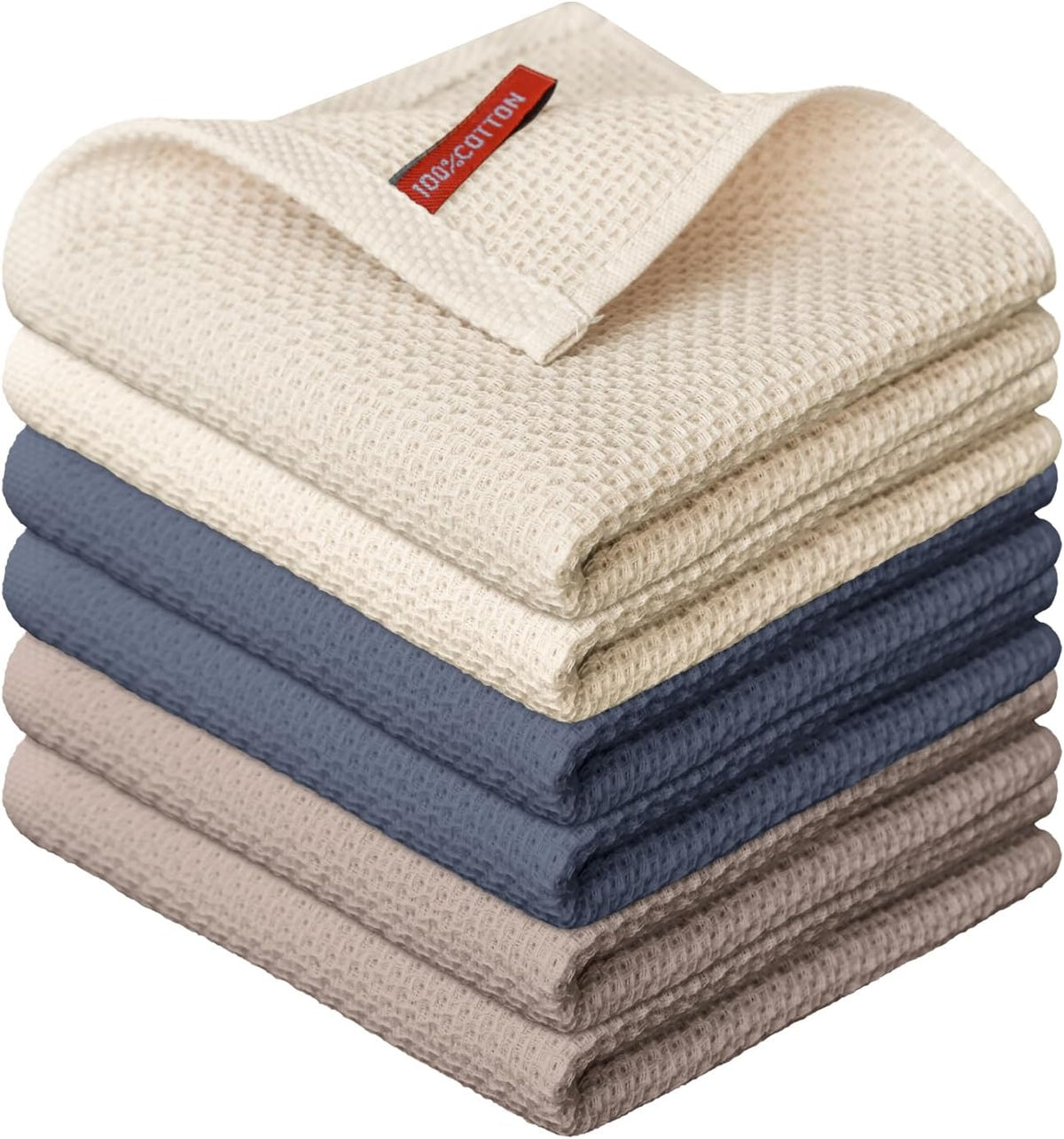 Artoid Mode 100% Cotton Beige Brown Dark Grey Waffle Weave Kitchen Dish Cloths, 12x12 Inch Ultra