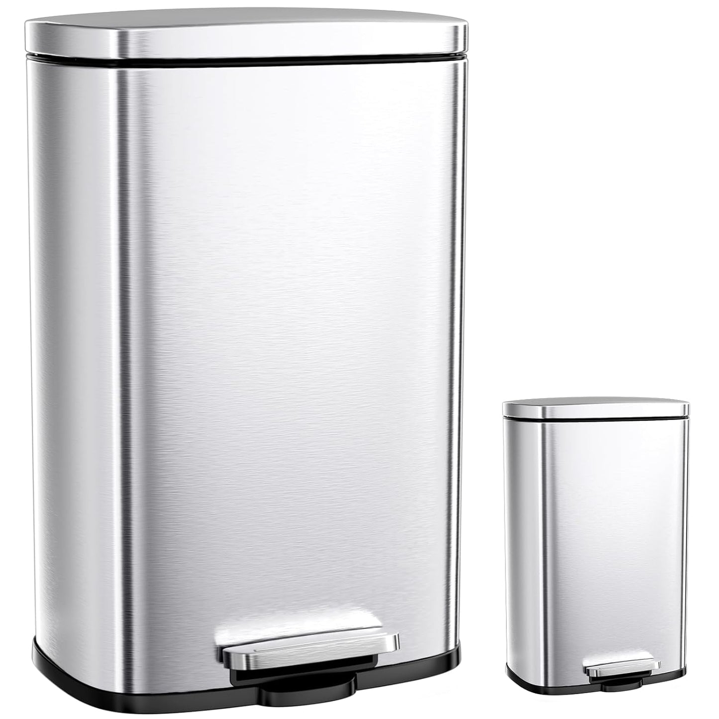 Arlopu 13.2+1.3 Gallon Step Trash Can, Stainless Steel Garbage Bin, Soft-Close Rubbish Bin with