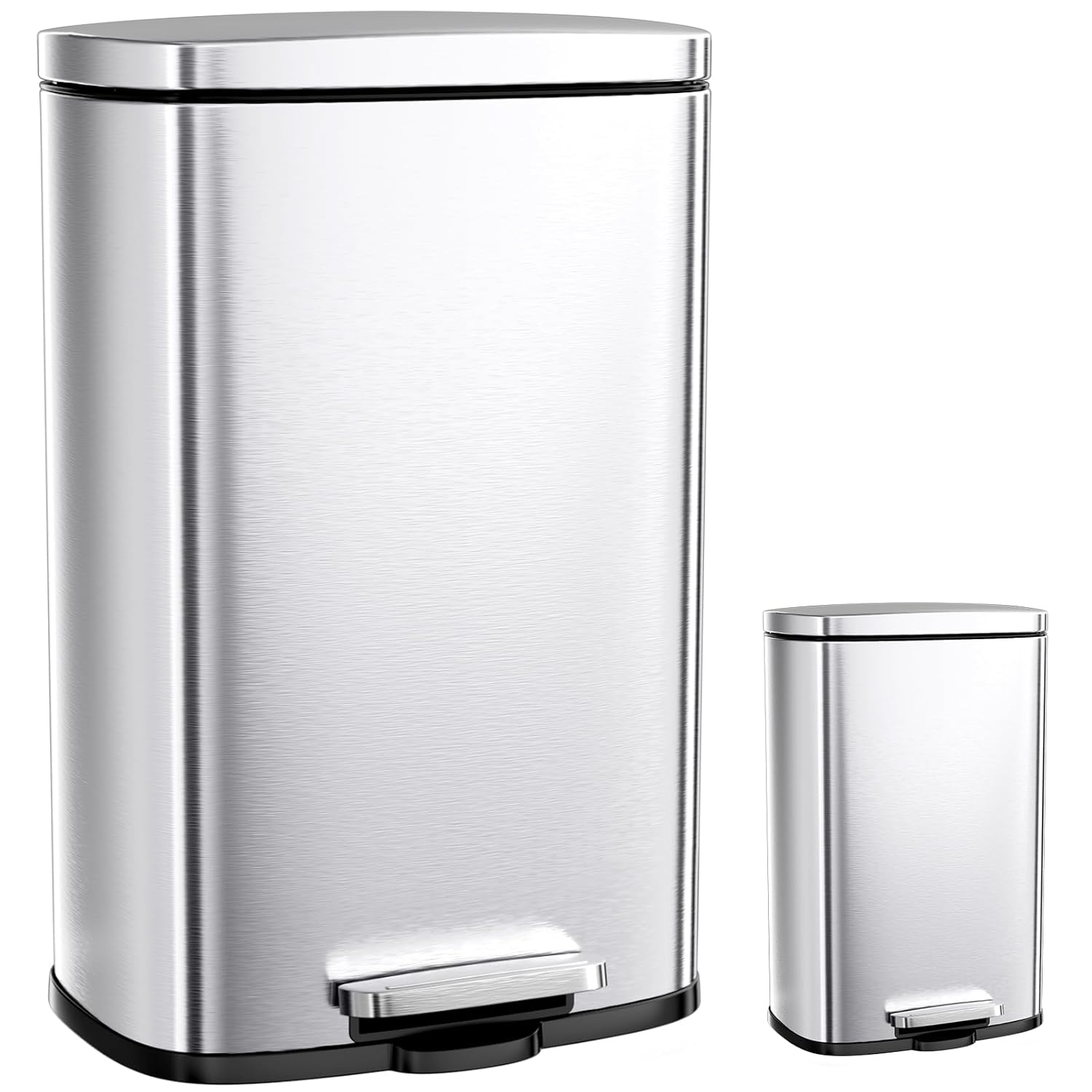 Arlopu 13.2+1.3 Gallon Step Trash Can, Stainless Steel Garbage Bin, Soft-Close Rubbish Bin with