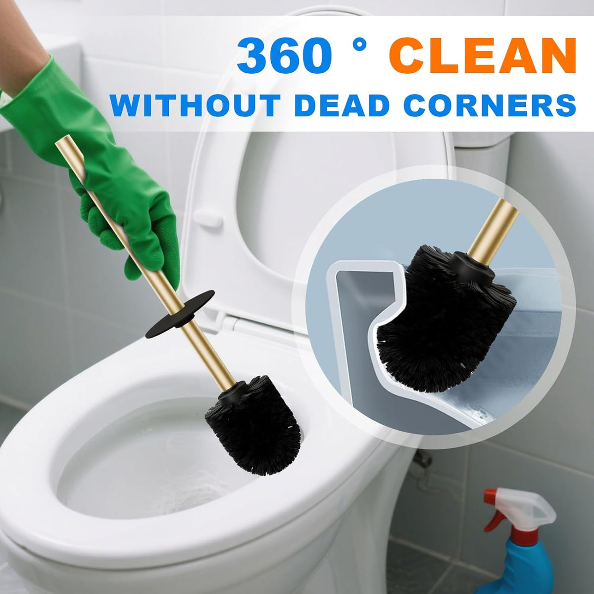 304 Stainless Steel Toilet Bowl Brush and Holder Set, Circular Floor Toilet Brush Holder, Long