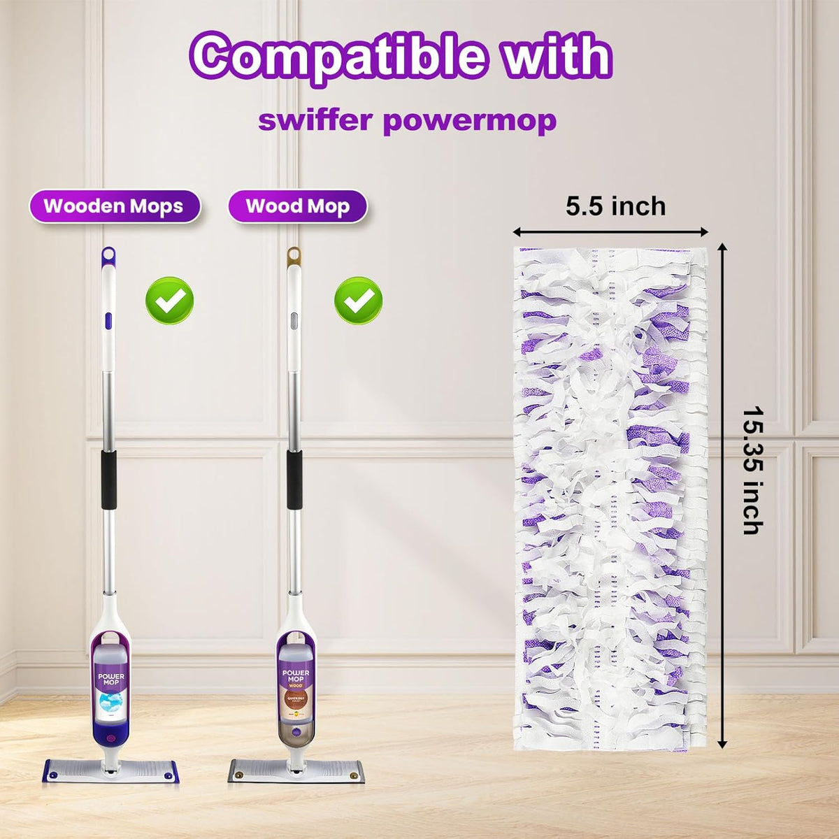 20 Count Disposable mop Pads Refills Compatible with Swiffer PowerMop Multi-Surface Mop and