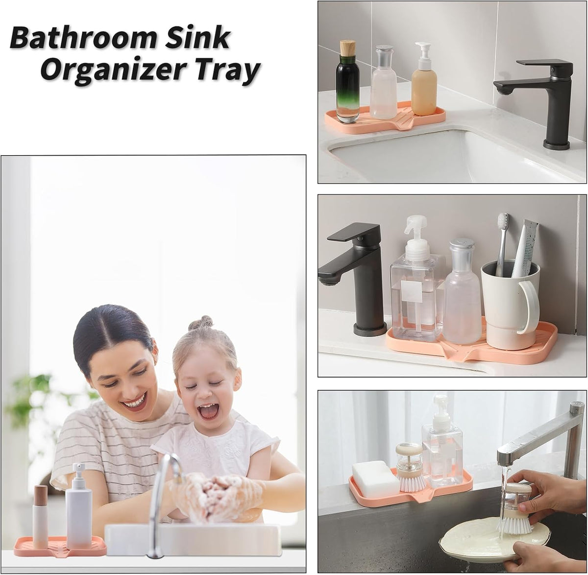 Silicone Bathroom Soap Dishes with Drain Spout-Bathroom and Kitchen Sink Organizer,Sponge