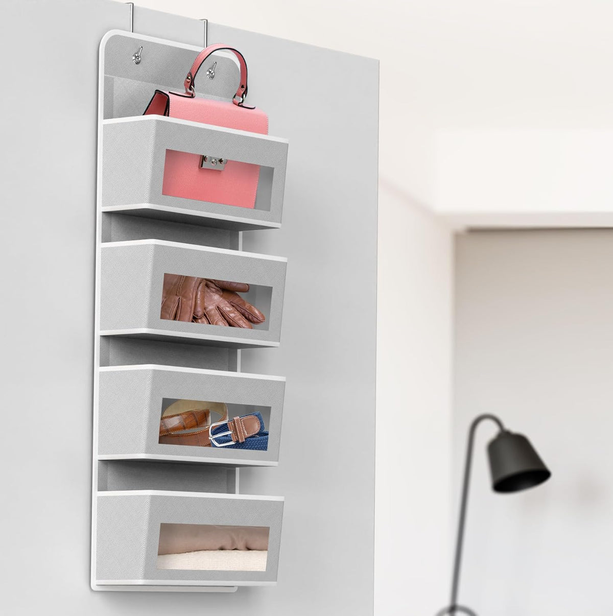 Simple Houseware 4 Clear Window Pocket Over Closet Door Storage Hanging Organizer for Bedroom
