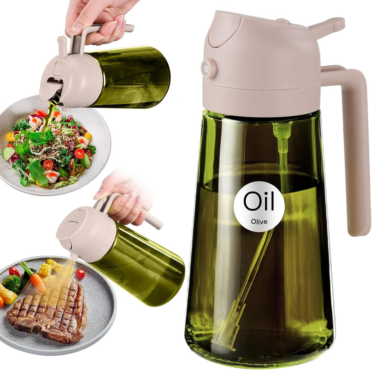 YARRAMATE 16oz/470ml Light-Blocking Dark Oil Sprayer for Cooking, 2 in 1 Olive Oil Dispenser Bottle