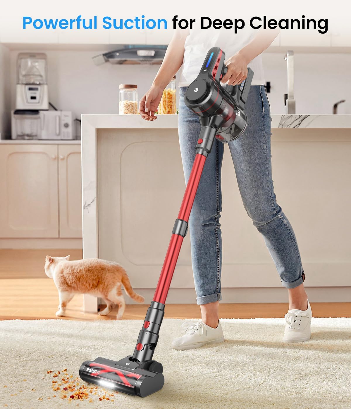 Cordless Vacuum Cleaner, Stick Vacuum with Powerful Suction, 45Mins Runtime Vacuum Cleaners for