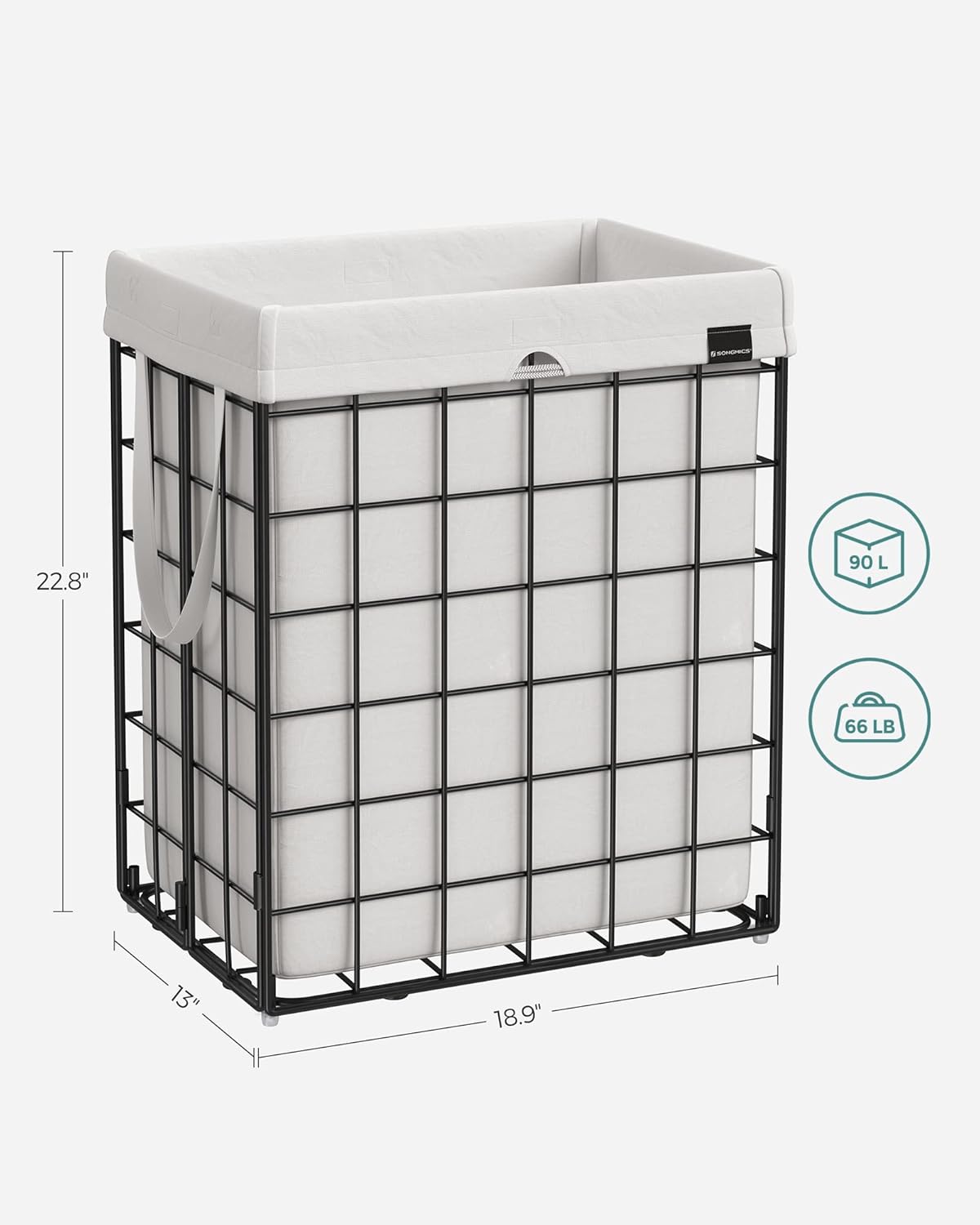 SONGMICS Laundry Hamper, 23.8 Gal. (90L) Laundry Basket, Collapsible Clothes Hamper, Black and