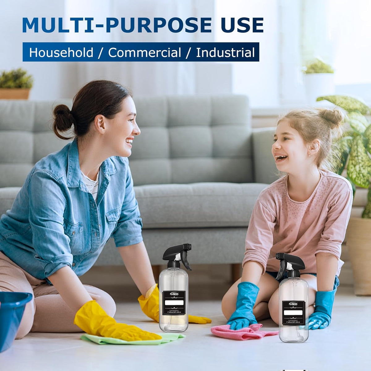 Veco 10oz Spray Bottle with Adjustable Nozzle, 360° Water Spray Bottles for Cleaning Solution