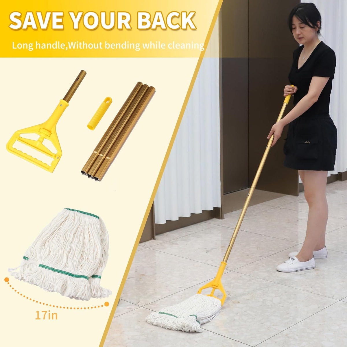 Commercial Mop Bucket with Side-Press Wringer for Floor Cleaning, 35 Quarts, Yellow, Including One