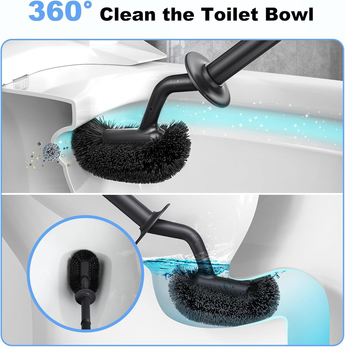 HAMITOR Toilet Bowl Brush Holder Set: Curved Design with Holder for Deep Cleaning Under Rim