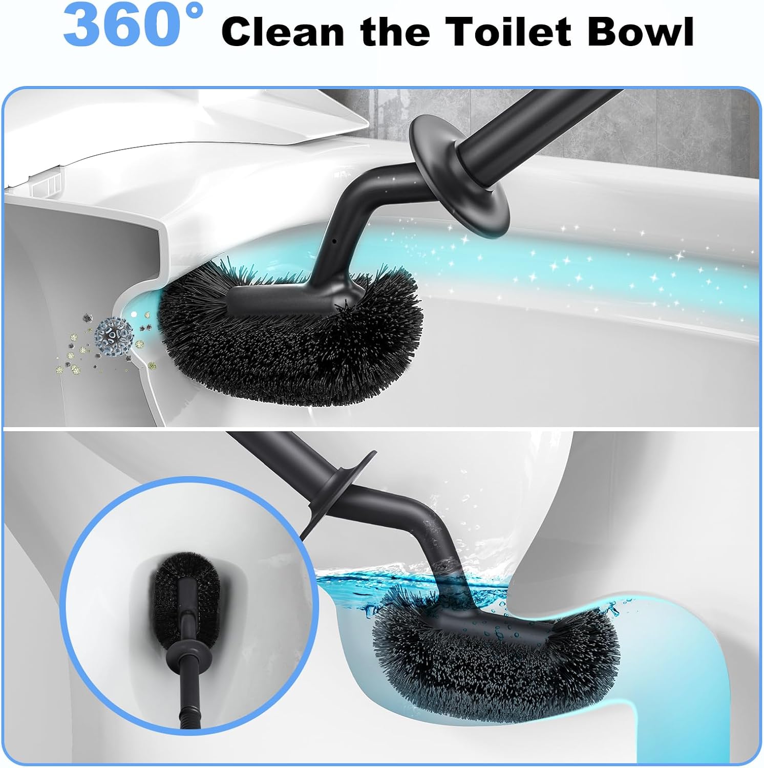 HAMITOR Toilet Bowl Brush Holder Set: Curved Design with Holder for Deep Cleaning Under Rim