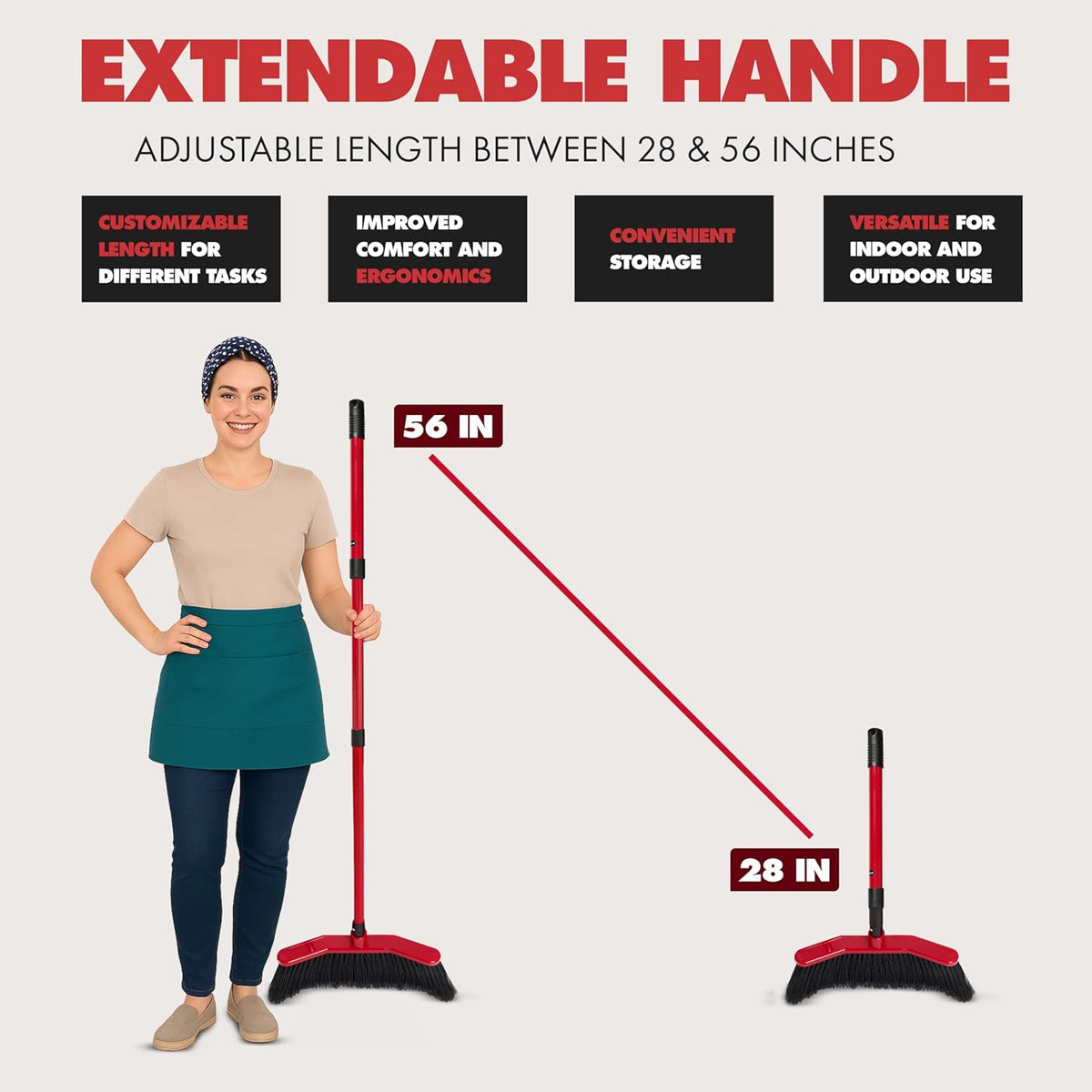 Da Vinci Curved Angle Broom (2) - Sturdy Wide Broom for Indoor/Outdoor Sweeping, Heavy Duty Steel