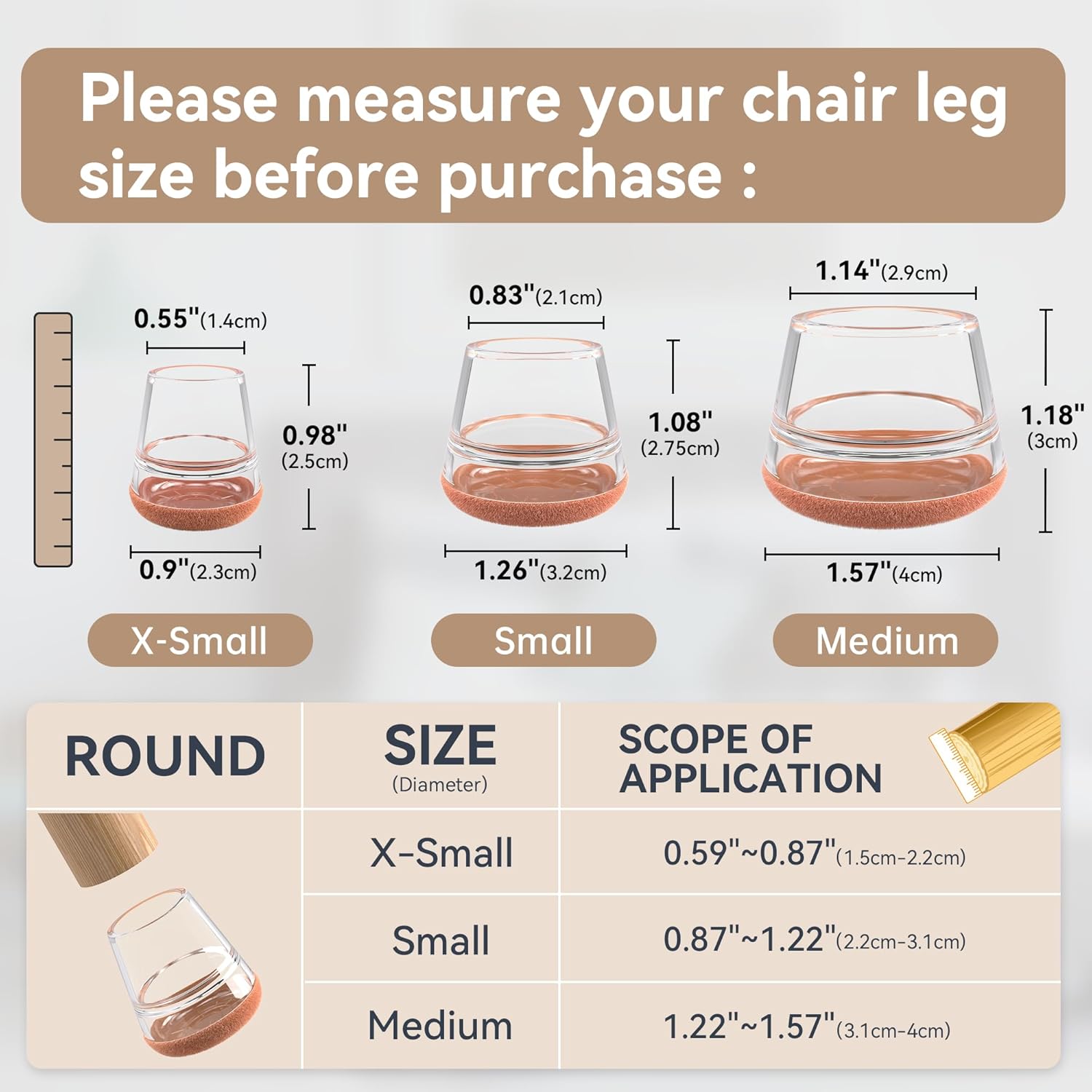 24PCS Extra Small Chair Leg Floor Protectors for Hardwood Floors, Furniture Sliders for Chair Legs