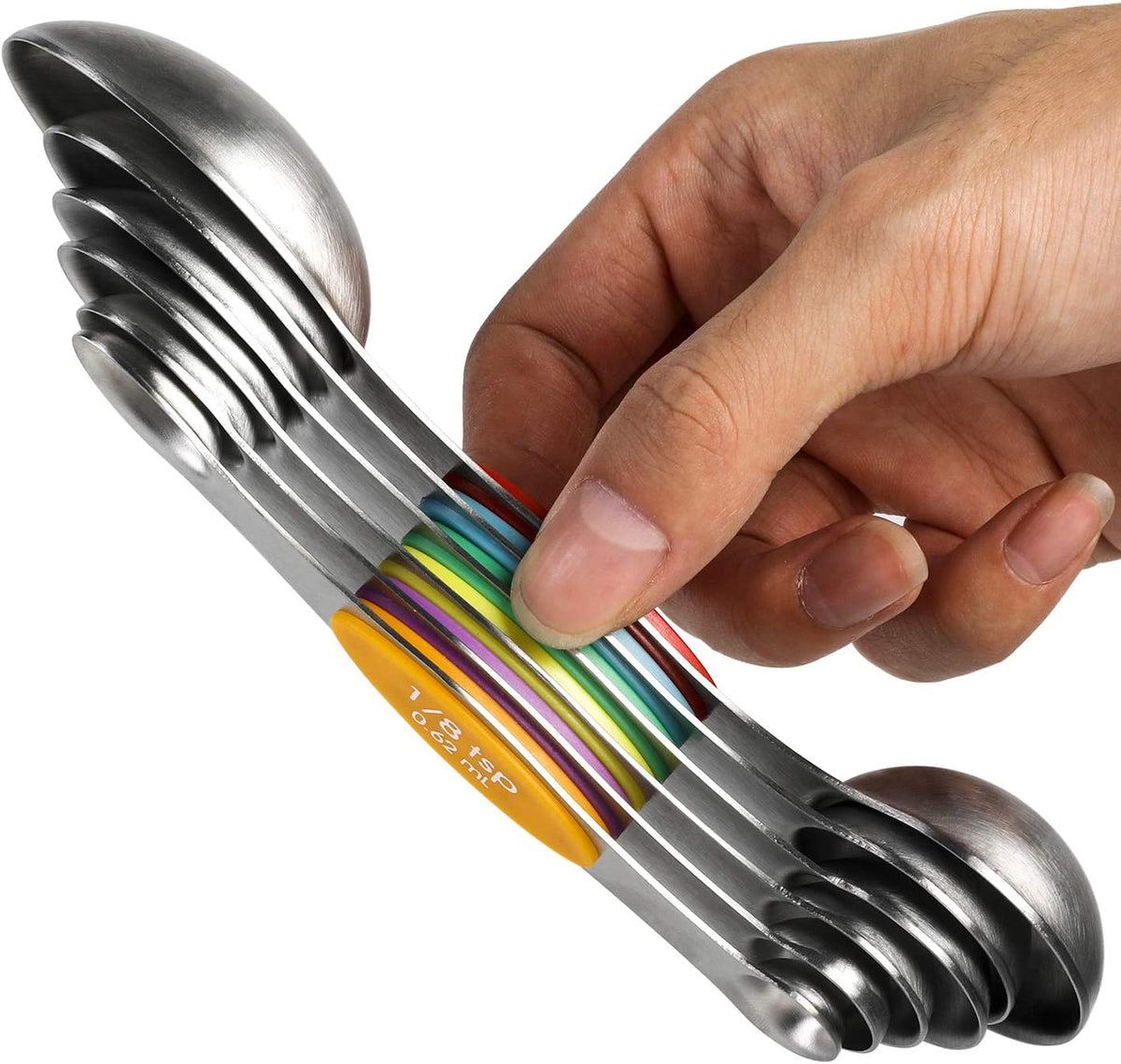 Magnetic Measuring Spoons Set Stainless Steel Stackable Dual Sided Teaspoons and Tablespoons for