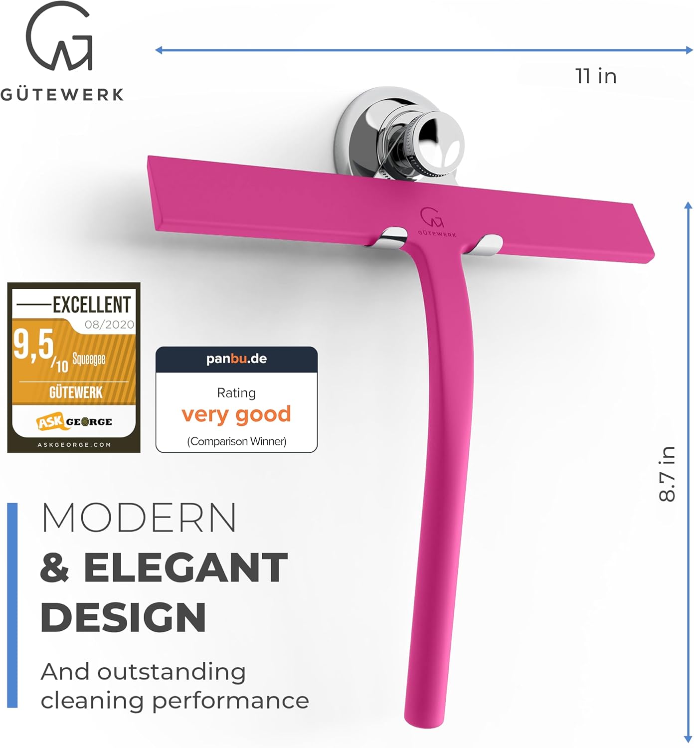 GÜTEWERK Shower Squeegee for Glass Doors, Silicone Window Squeegee, Bathroom and Glass Cleaning