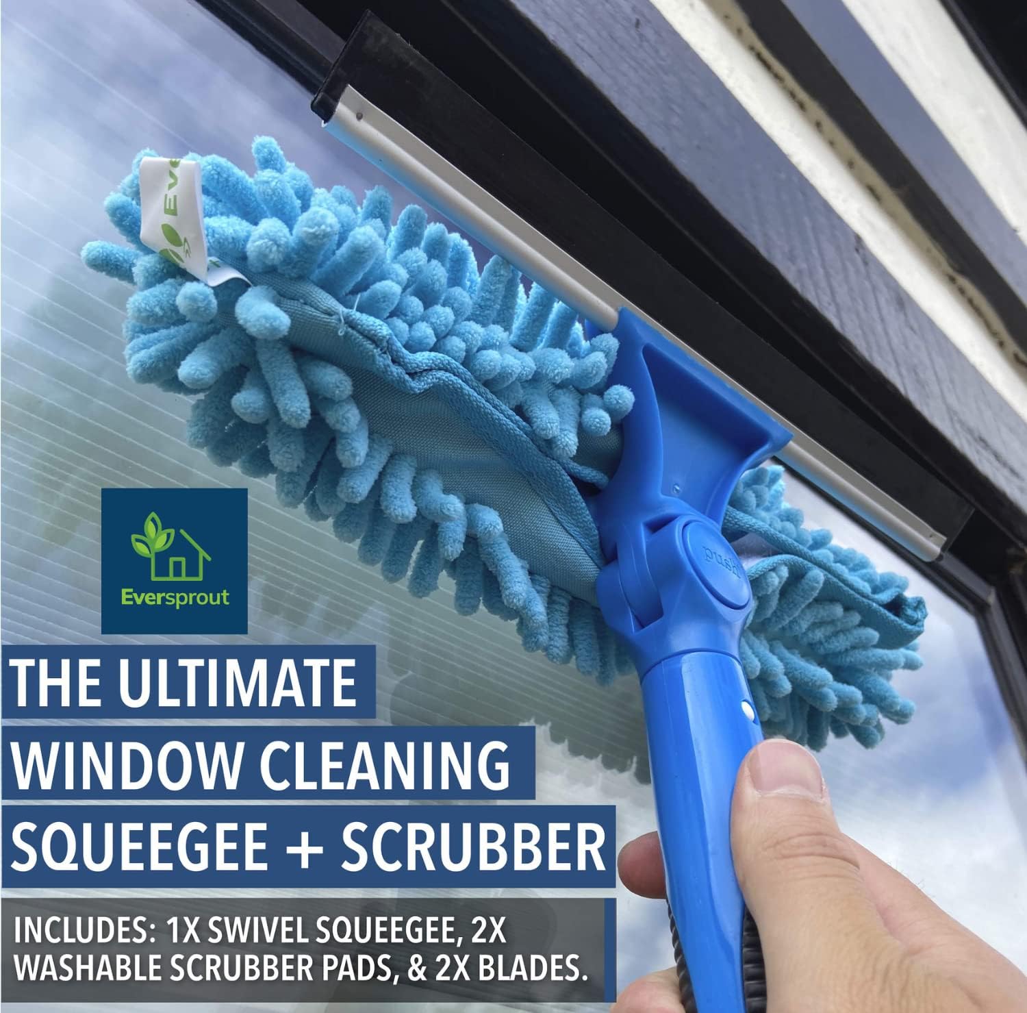 EVERSPROUT Swivel Squeegee & Microfiber Glass Window Scrubber, Light-Weight Window Cleaning Kit