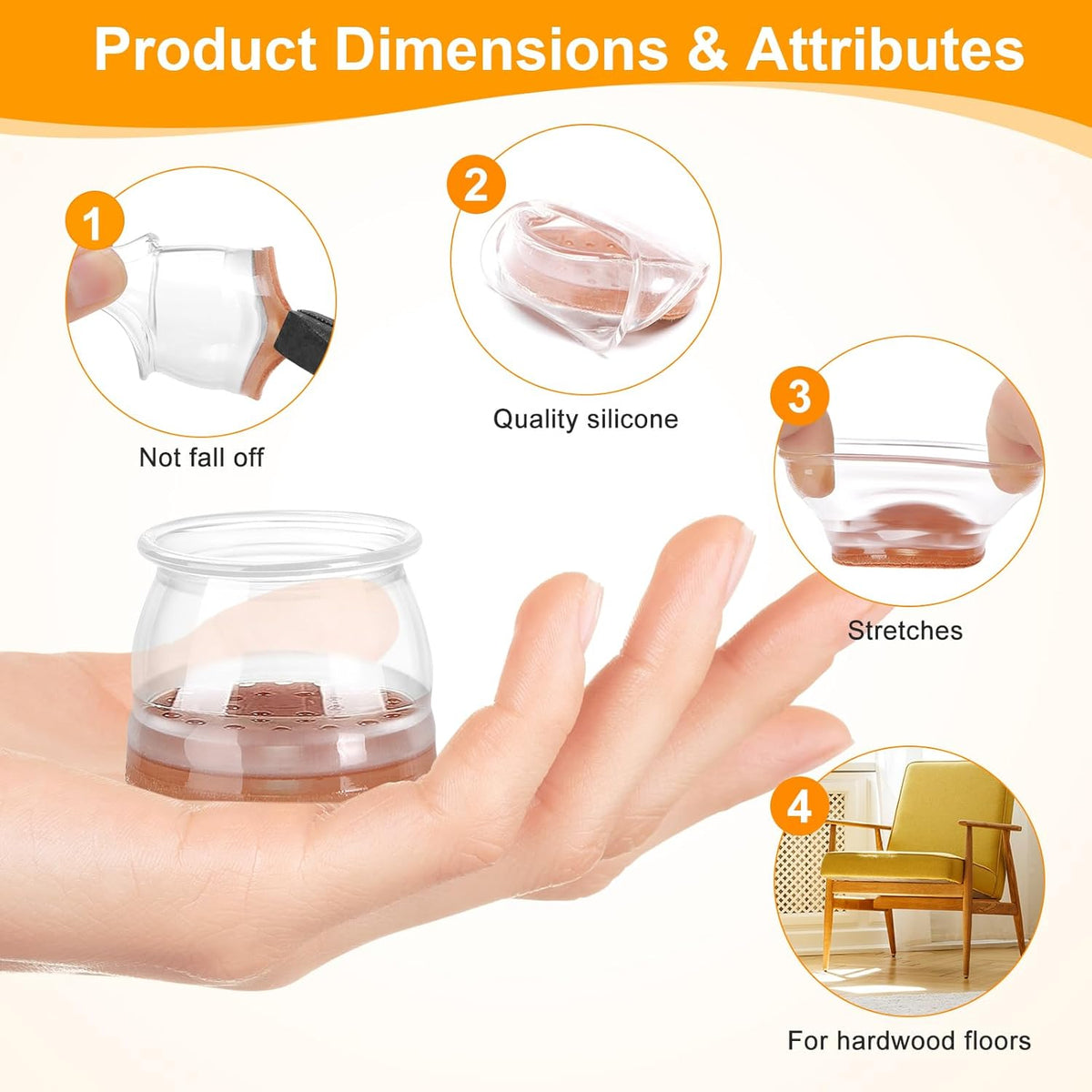 CHUNZEXI 24 Pack Chair Leg Floor Protectors for Hardwood Floors, Silicone Felt Covers Pads Caps