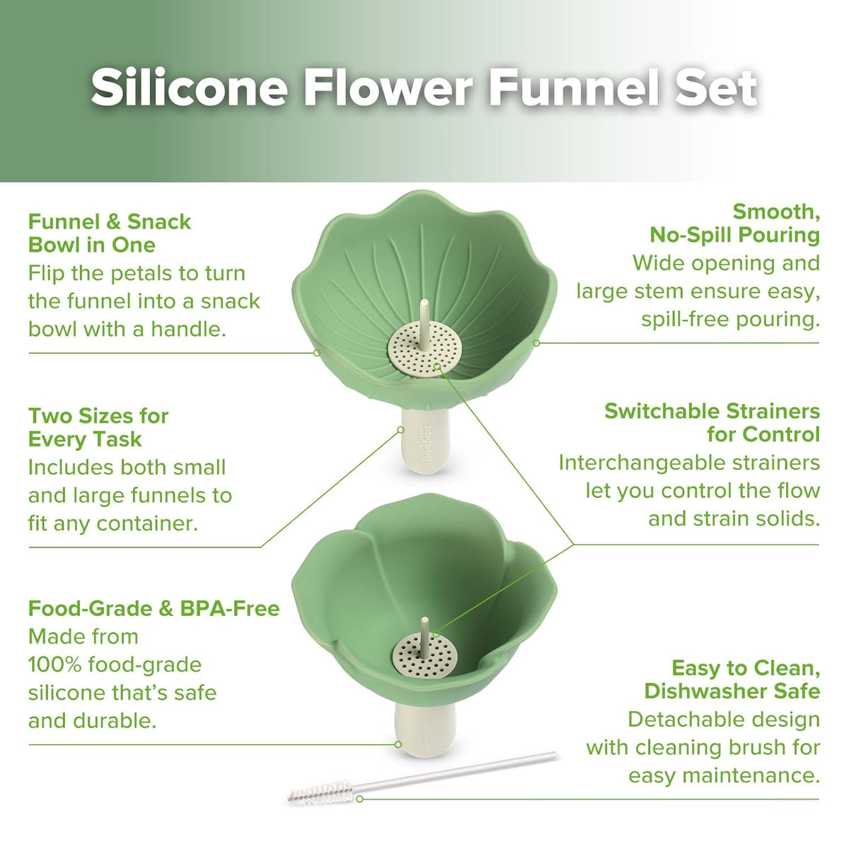 Haakaa Silicone Flower Funnel Set – Small Funnels for Filling Small Bottles, Funnels for Kitchen