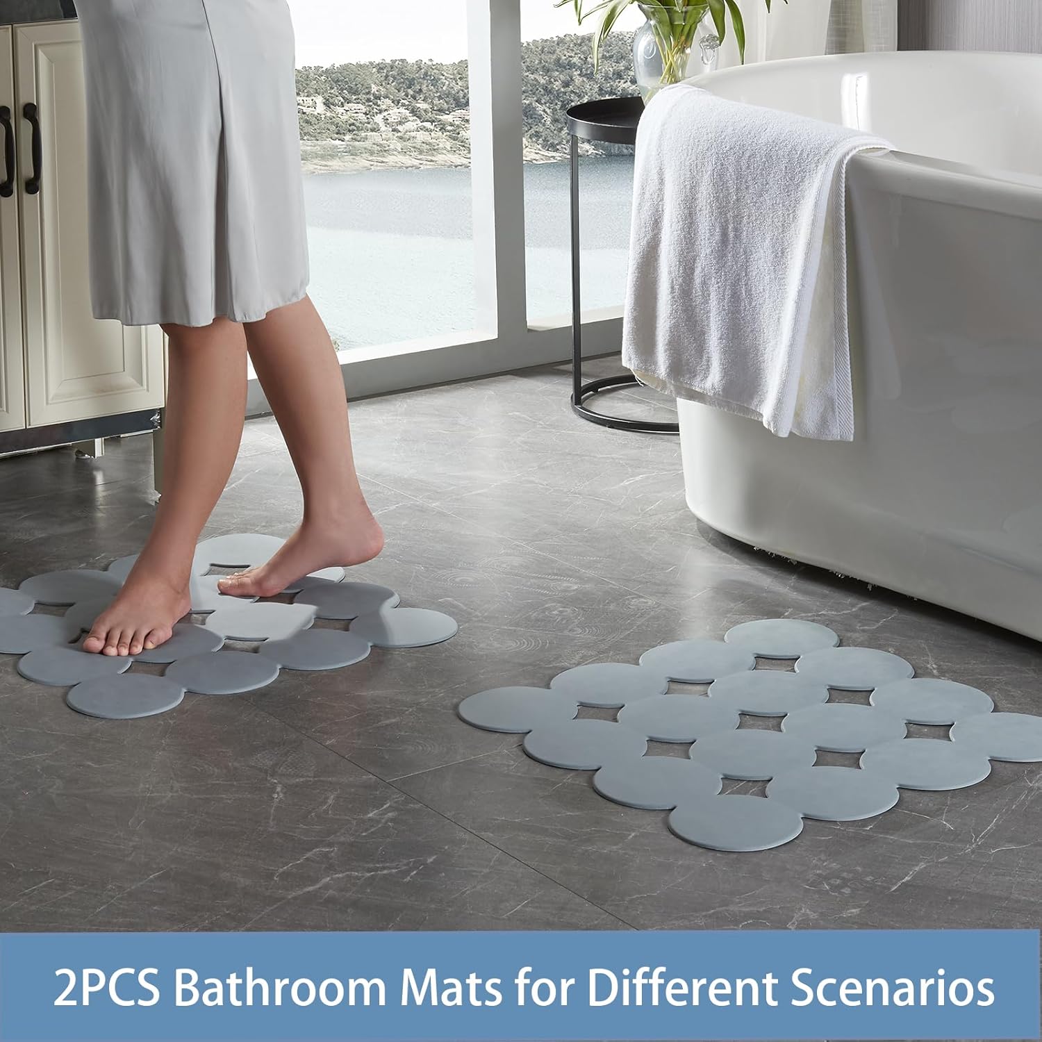 Square Shower Mat Nonslip - 2PCS Rubber Bathtub Mat with Suction Cups for Inside Shower Bathroom
