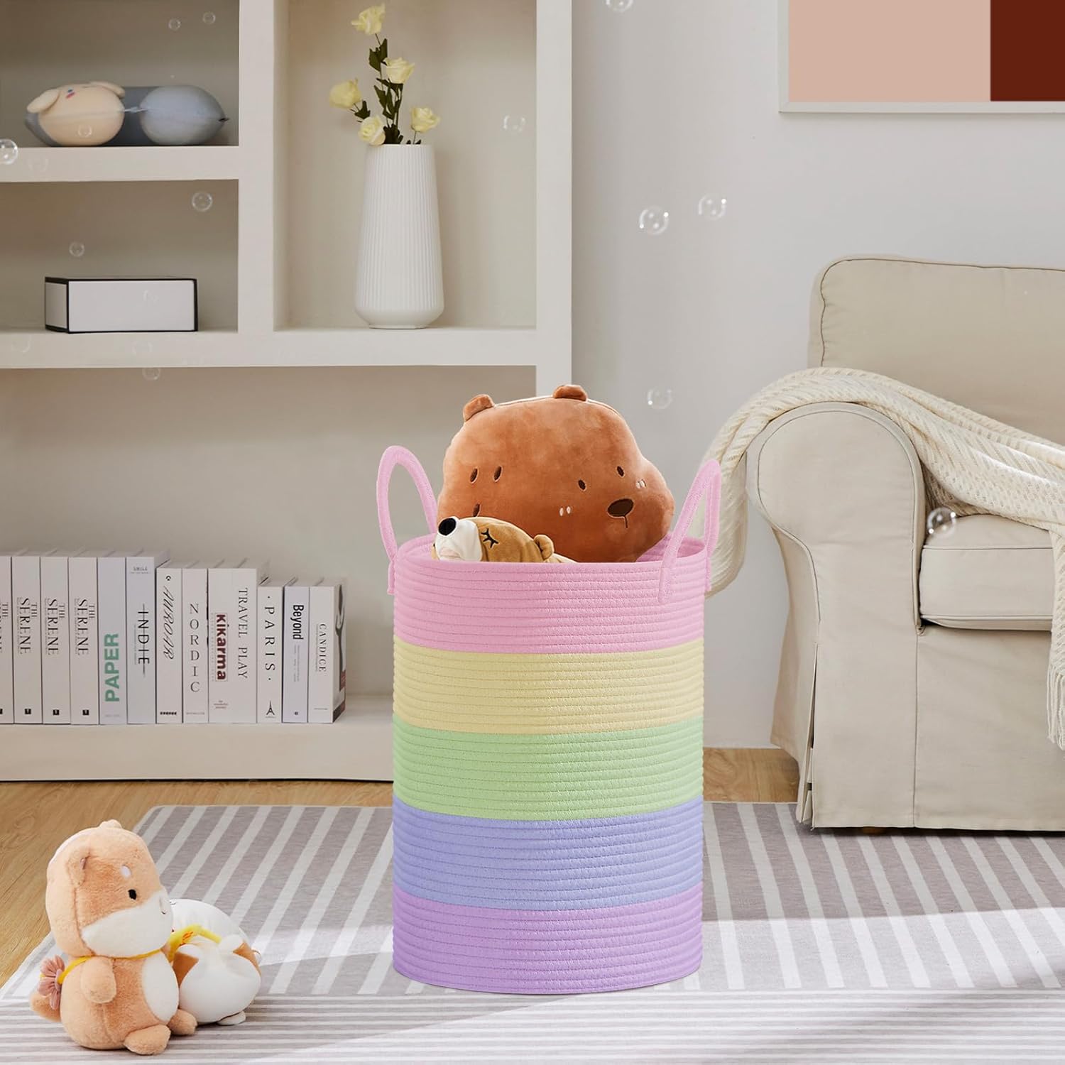 VIPOSCO Large Laundry Hamper, Tall Woven Rope Storage Basket for Blanket, Toys, Dirty Clothes in
