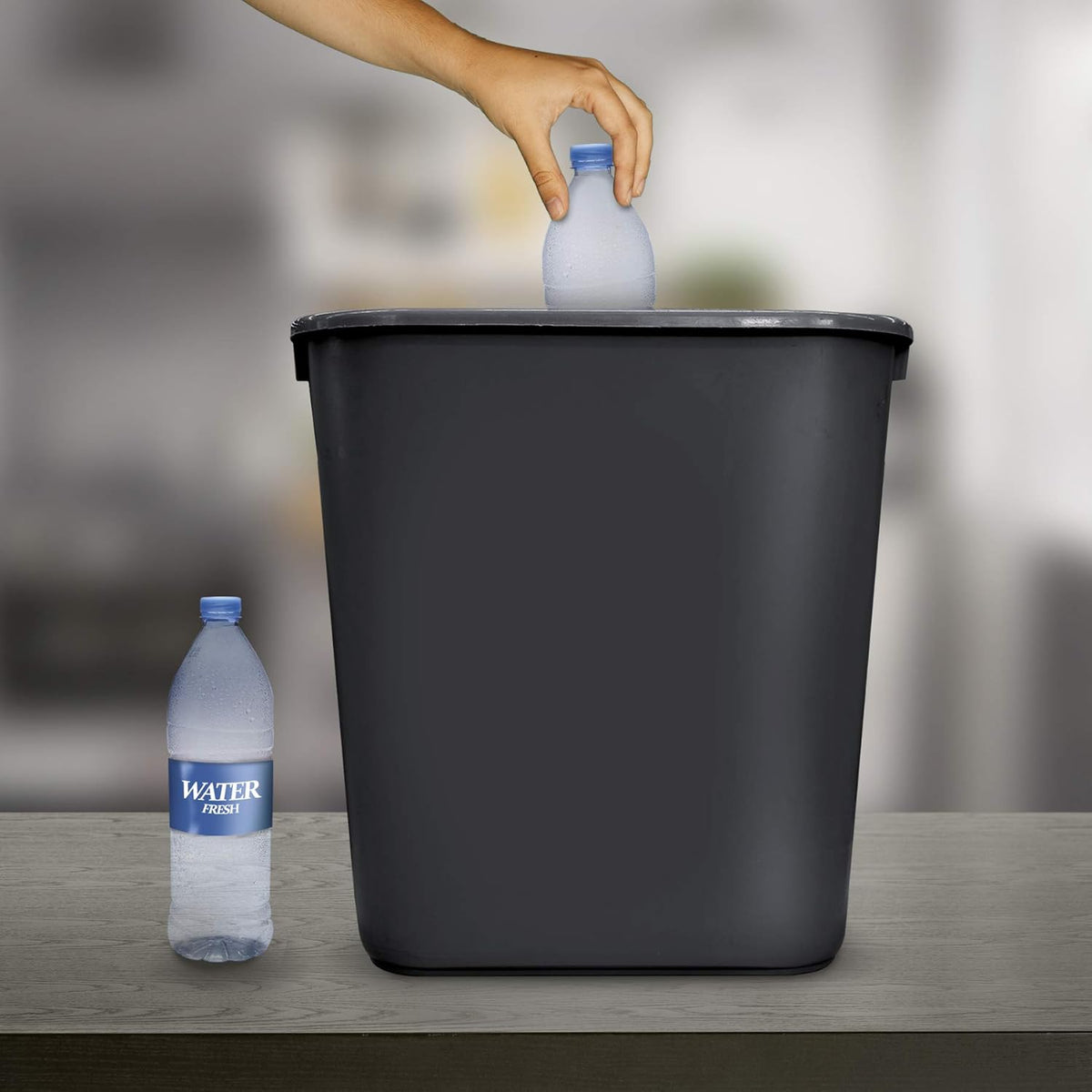 Acrimet Wastebasket, Deskside Bin, 6.75 Gallon/ 27 Quart/ 24 Liter (Plastic) (Black Color) (Set of