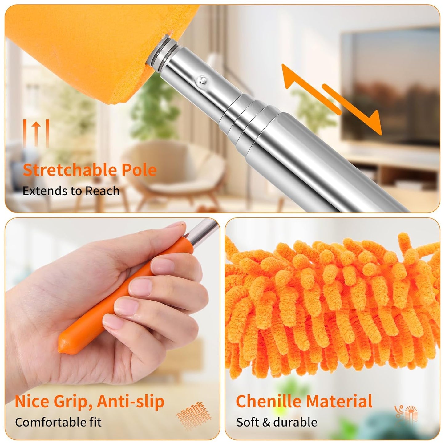 Mini Duster for Cleaning, 360° Bendable Hand Dusters with Extension Pole, Washable Small Duster for