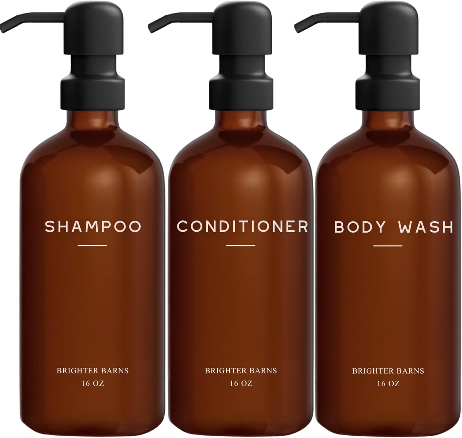 Amber Shampoo and Conditioner Dispenser Set by Brighter Barns - Body Wash and Shampoo Bottles with