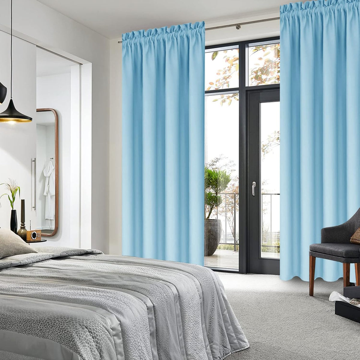 DWCN Light Blue Blackout Curtains for Bedroom –Rod Pocket Thermal Insulated Room Darkening Drapes