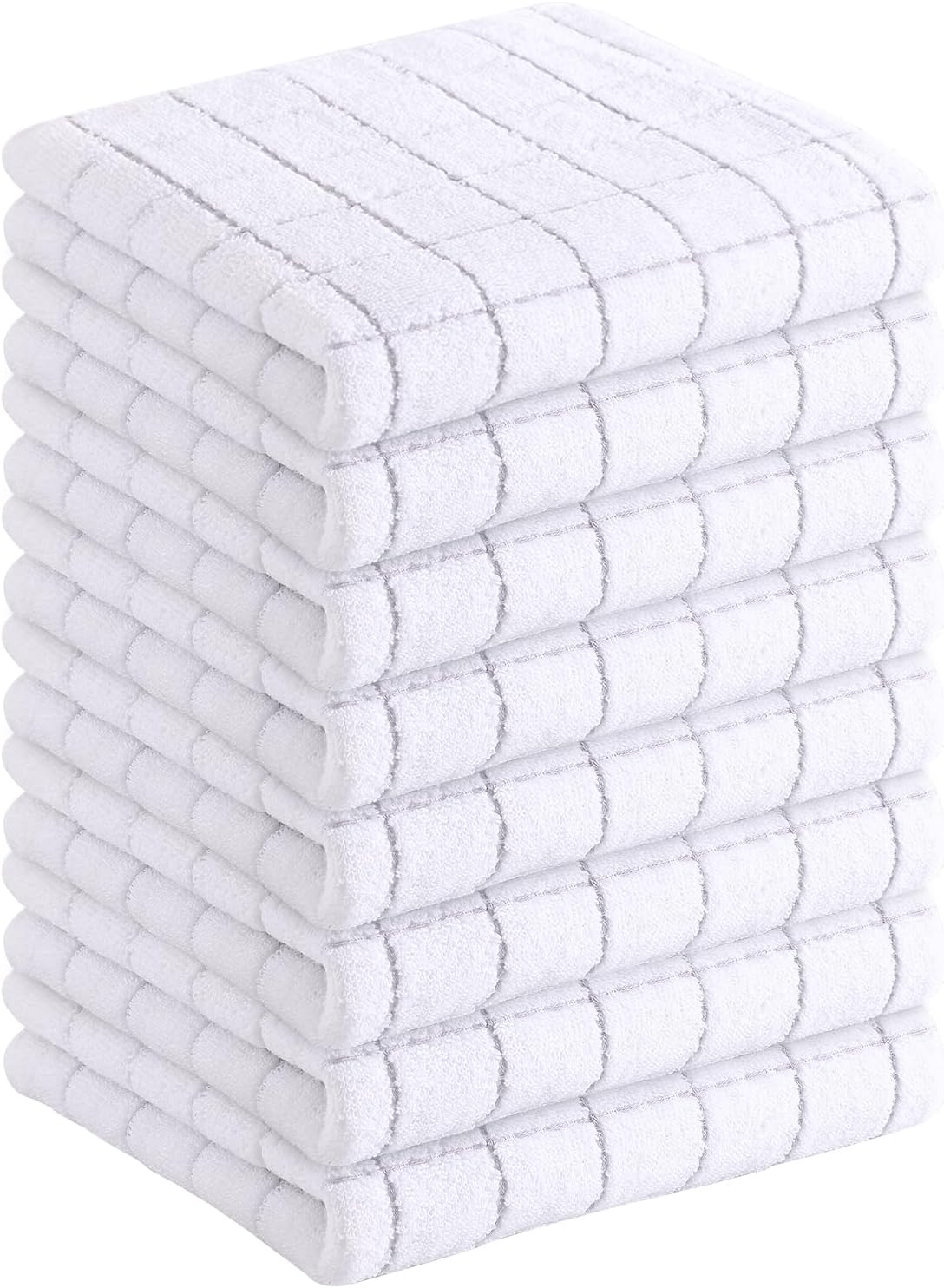 Homaxy 100% Cotton Terry Kitchen Towels(White, 13 x 28 inches), Checkered Designed, Soft and Super