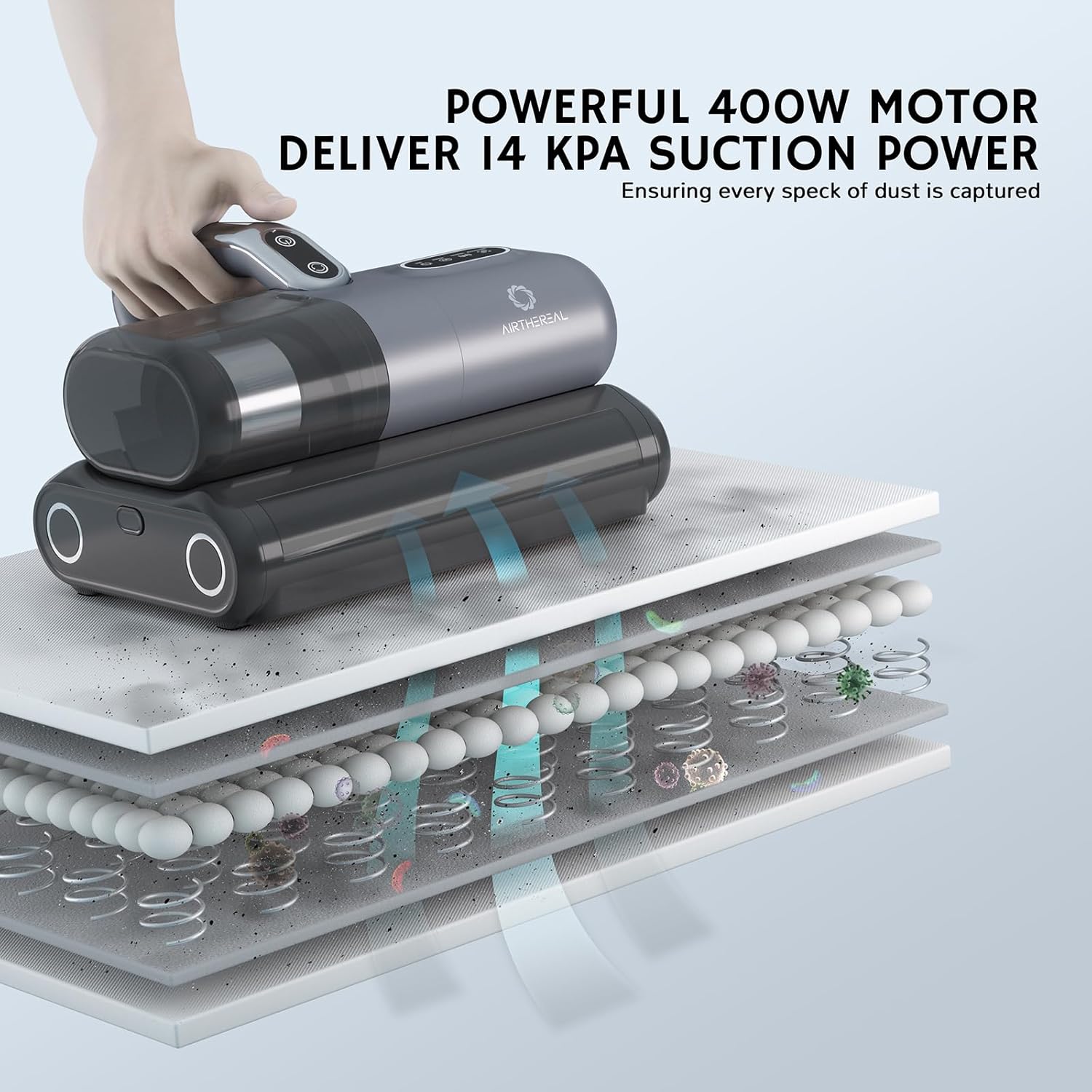 AIRTHEREAL M1 Mattress Vacuum Cleaner, 6 in 1 Bed Vacuum with High-Frequency Vibration - 80,000 RPM