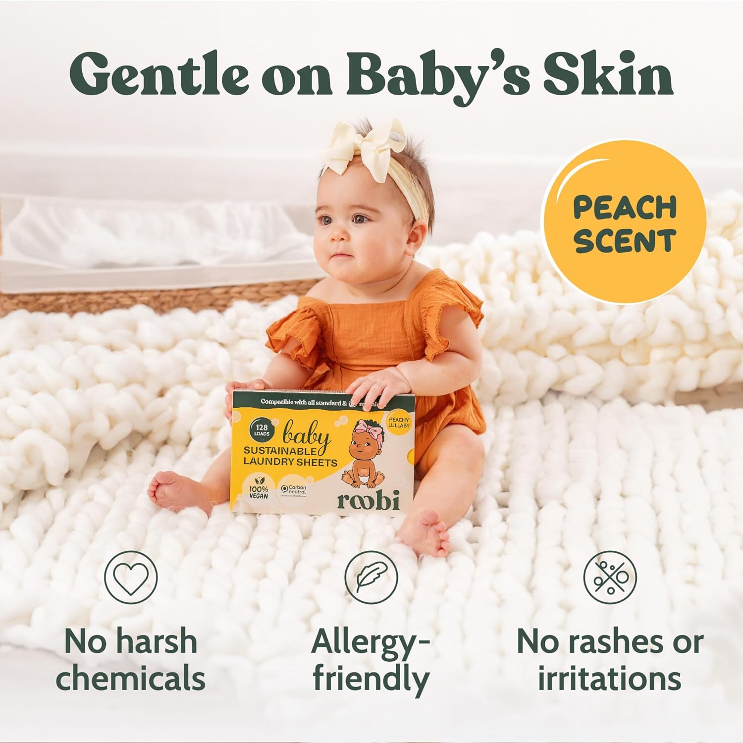 Roobi Baby Laundry Detergent Sheets. Specially Formulated for Sensitive Skin. Newborns, Infants &