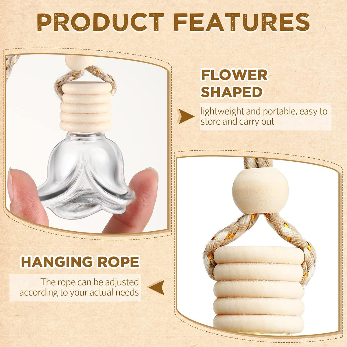 BBTO 50 Pcs Hanging Car Air Freshener Car Diffuser Bottles Empty Glass Perfume Bottle Freshener