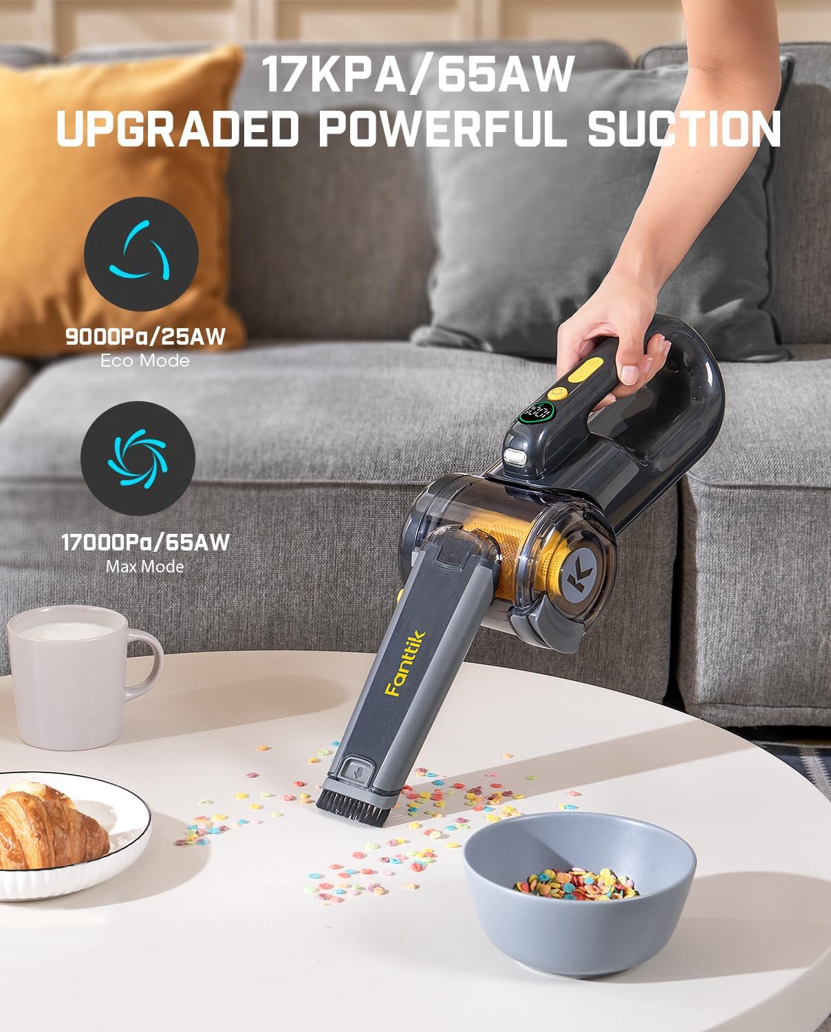 Fanttik Fold V10 Ultra Deluxe Handheld Vacuum Cordless, 17kPa Suction Power, Charging Base, Pivot