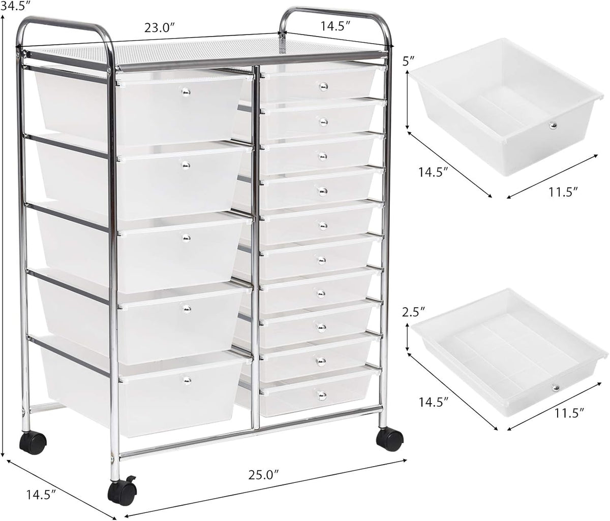 GOFLAME 15-Drawer Rolling Storage Cart, Multipurpose Movable Organizer, Utility Cart for Home