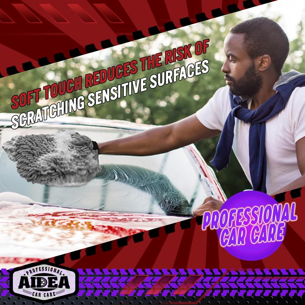 AIDEA Car Wash Mitt Microfiber, 1PK Scratch Free Lint-Free, Premium Chenille Microfiber Sponge Mitt