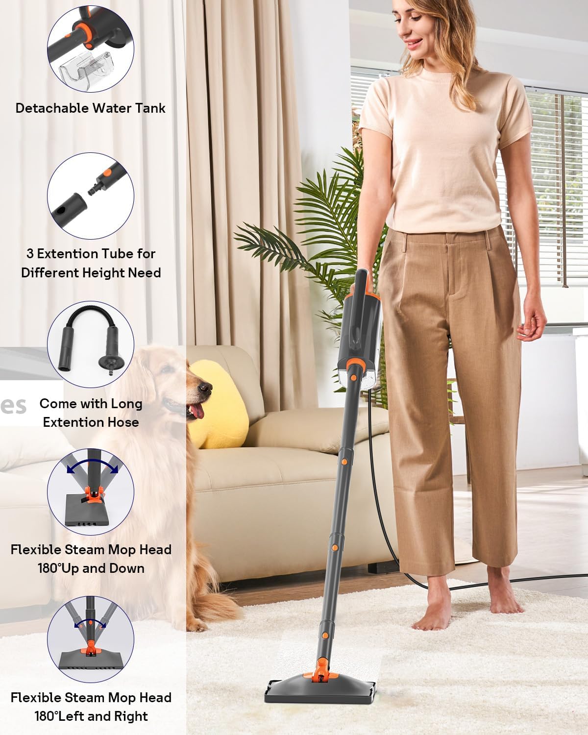 Steam Mop Cleaner with Detachable Handheld Steamer, 20 in 1 Wired Steam Cleaner with Multiple