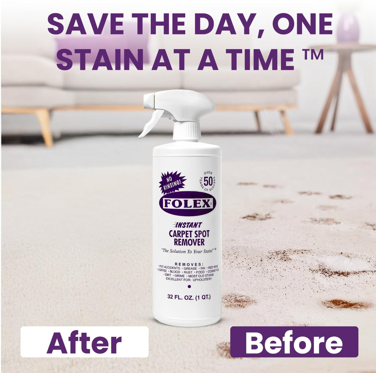 FOLEX Instant Carpet Spot Remover 32 oz – Powerful Stain Remover for Carpets, Upholstery & Rugs