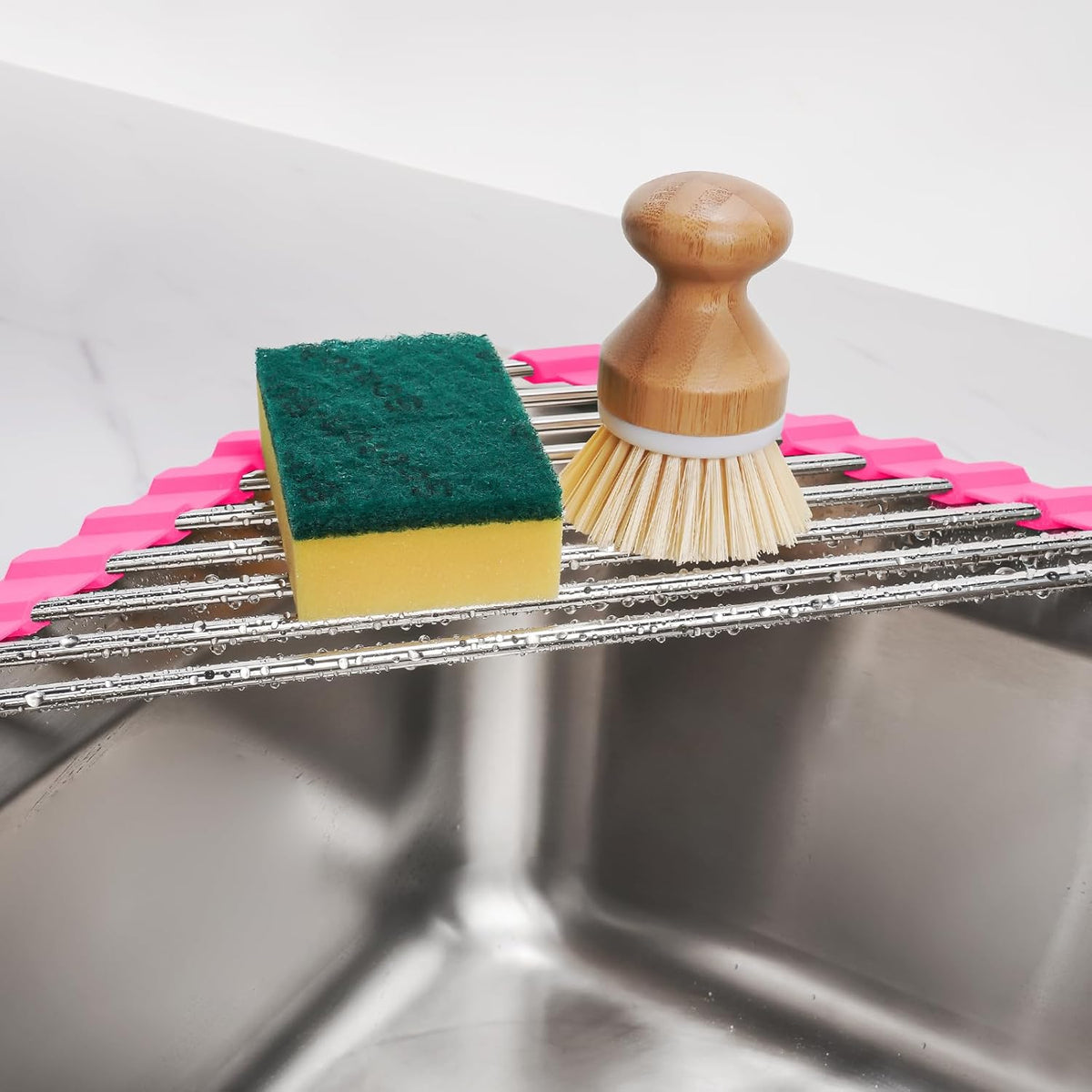 Tomorotec Triangle Roll-Up Dish Drying Rack for Sink Corner - Small, Foldable, Stainless Steel