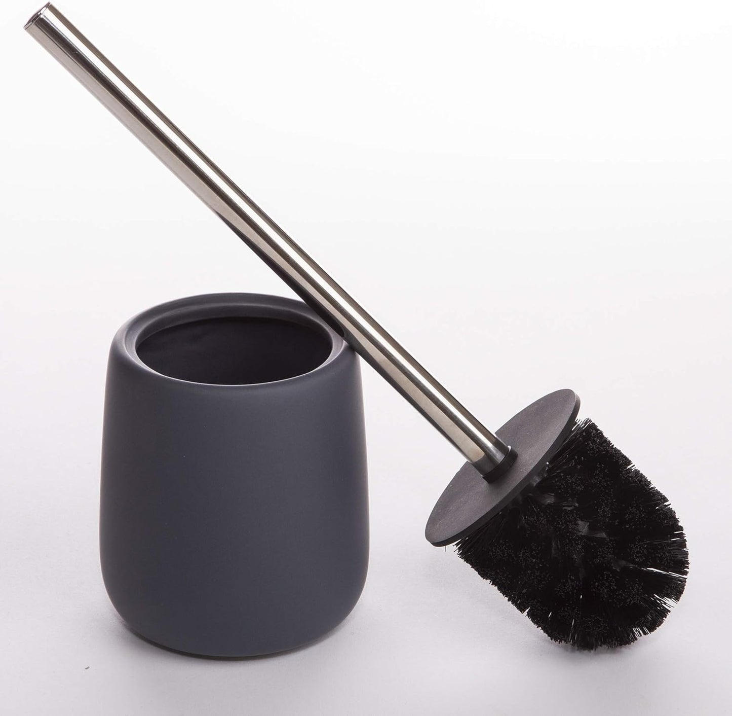 BINO | Toilet Brush with Holder Silicone Coated Ceramic, Grey | Toilet Bowl Brush and Holder Bowl |