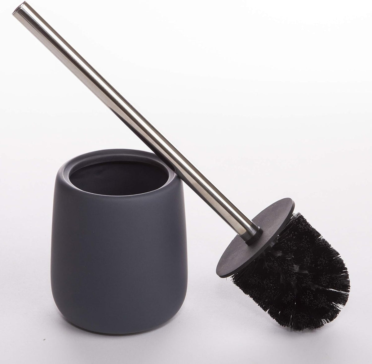 BINO | Toilet Brush with Holder Silicone Coated Ceramic, Grey | Toilet Bowl Brush and Holder Bowl |