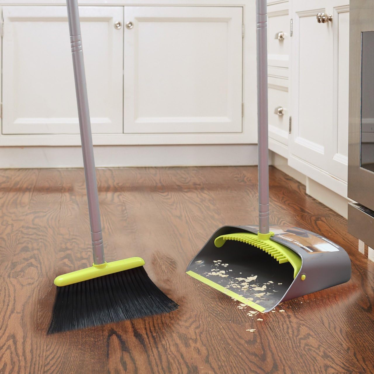 TreeLen Broom and Dustpan Set, TreeLen Broom with Dust Pan with Long Handle Combo Set for Office