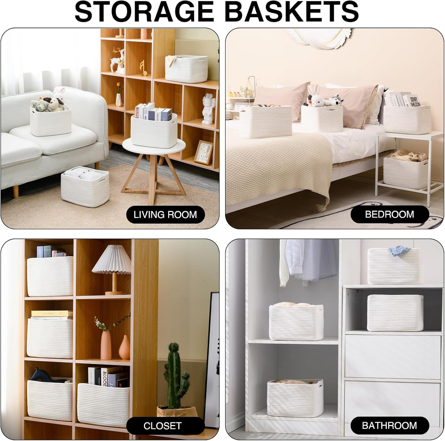 Storage Baskets for Organizing, Woven Basket for Storage, Storage Baskets Bin for Shelves, Cotton