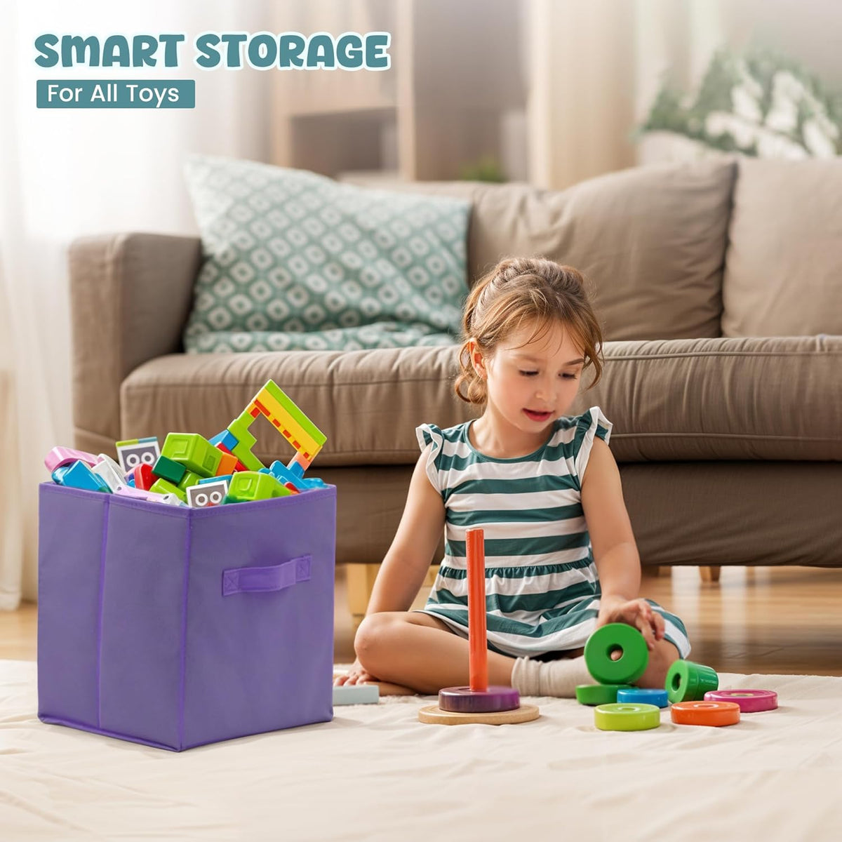 4E's Novelty 6 Pack 11 Inch Pastel Color Storage Foldable Cube Bins, Colorful Storage Baskets For